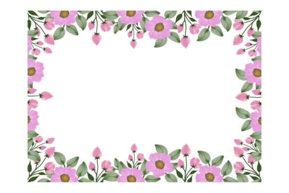 Download Rectangle Frame with Pink Floral Border - Floral Collection