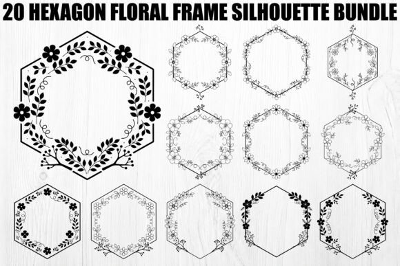 Download Hexagon Floral Frame Silhouette Bundle - Floral Collection