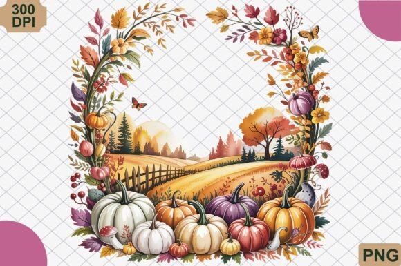 Download Autumn Harvest Floral Frame PNG - Floral Collection