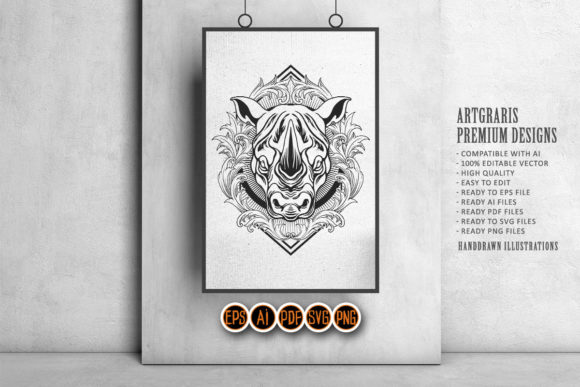 Download Rhino Ornament  Floral Frame Silhouette - Floral Collection