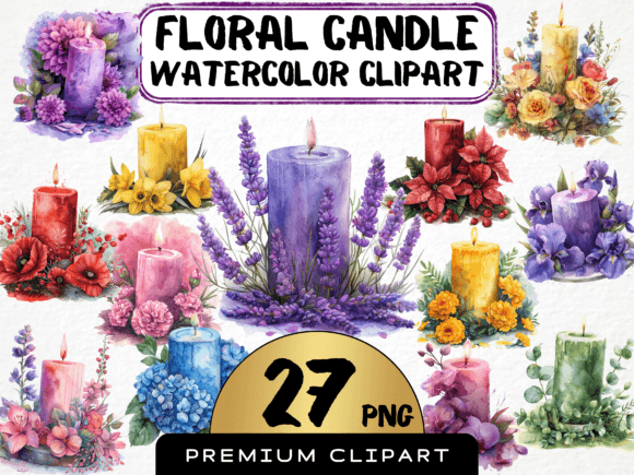 Download Watercolor Floral Candle Clipart - Floral Collection