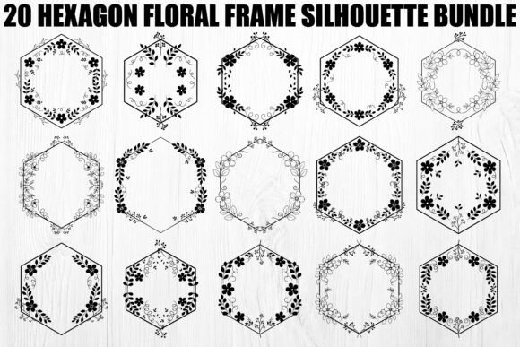 Download Hexagon Floral Frame Silhouette Bundle - Floral Collection