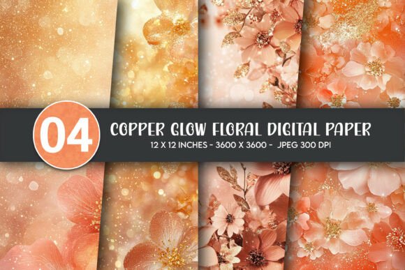 Download Copper Glow Floral Digital Paper - Floral Collection