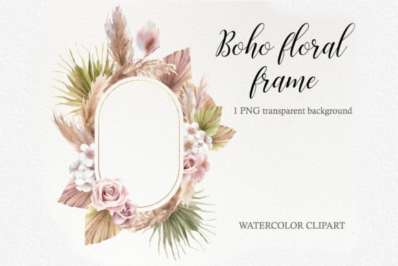 Download Watercolor Boho Gold Floral Frame PNG - Floral Collection