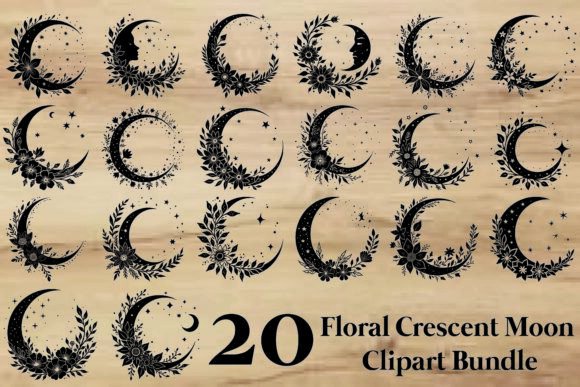 Download Floral Crescent Moon Clipart Bundle - Floral Collection