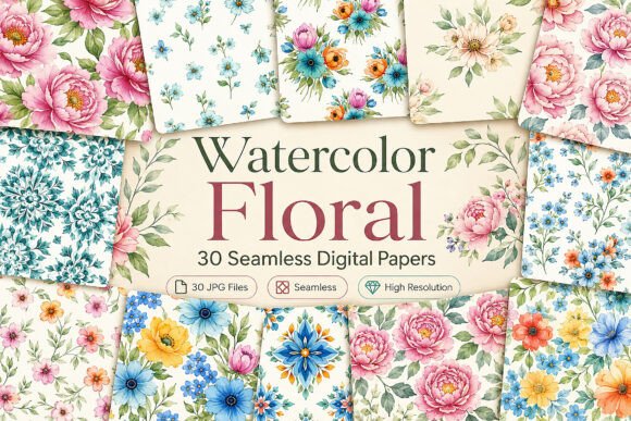 Download Watercolor Floral Pattern Digital Paper - Floral Collection