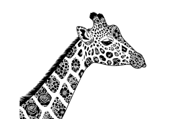 Download Floral Giraffe Head Black and White Art - Floral Collection