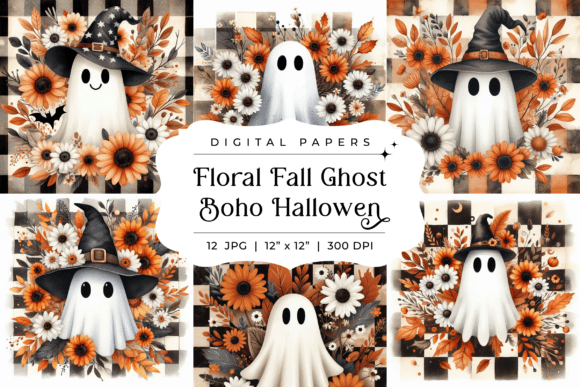 Download Floral Fall Ghost Boho Halloween Backgrounds - Floral Collection