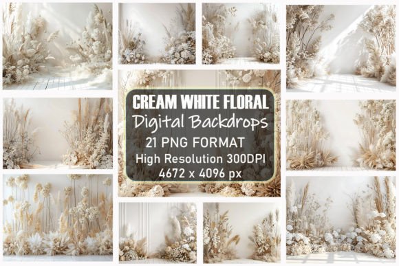 Download Cream White Floral Digital Backdrops - Floral Collection
