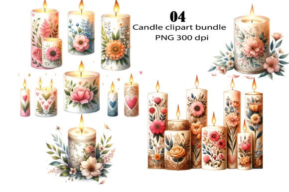 Download Decorative Floral Candle Clipart Bundle - Floral Collection