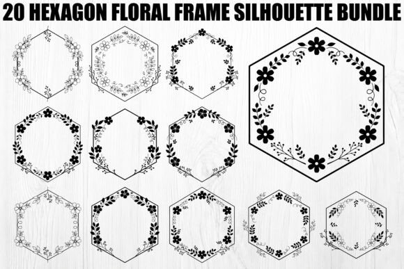 Download Hexagon Floral Frame Silhouette Bundle - Floral Collection
