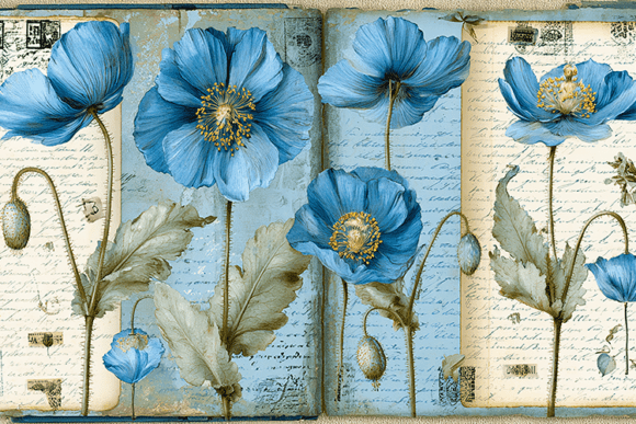 Download Blue Vintage Poppy Floral Background - Floral Collection