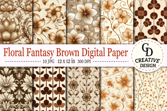 Download Floral Fantasy Brown Digital Paper - Floral Collection