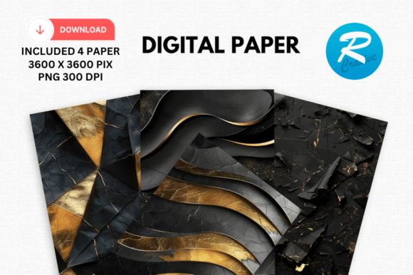 Download Watercolor Black and Gold Digital Paper - Black and gold digital paper Collection