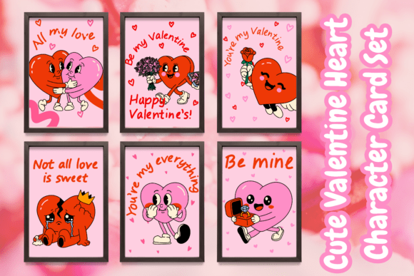 Download Cute Valentine Heart Character Card Set - Cute valentine Collection