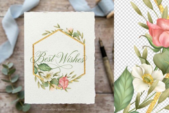Download Hexagonal Gold Floral Frame PNG - Floral Collection